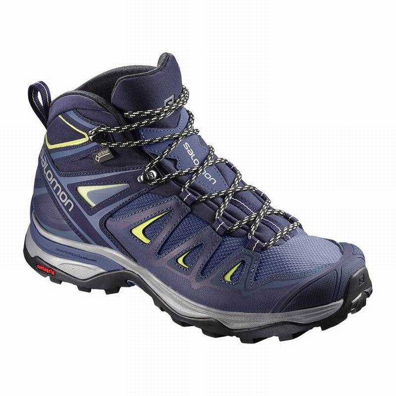 Salomon Singapore Womens Hiking Boots - X ULTRA 3 WIDE MID GORE-TEX Blue | 83109-TBSO